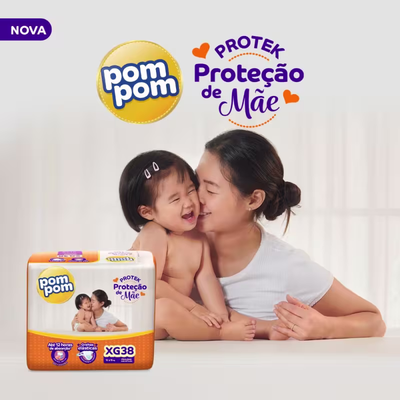 Kit Pom Pom Protek Proteção de Mãe Mega XG - Fraldas Descartáveis (152 Unidades)