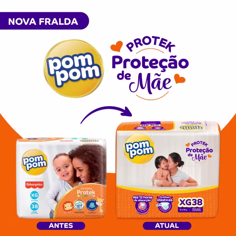 Kit Pom Pom Protek Proteção de Mãe Mega XG - Fraldas Descartáveis (152 Unidades)