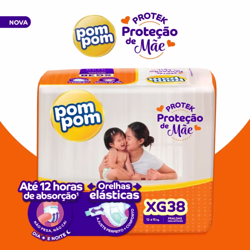 Kit Pom Pom Protek Proteção de Mãe Mega XG - Fraldas Descartáveis (152 Unidades)