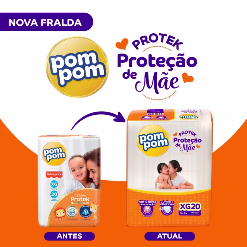 Kit Pom Pom Protek Proteção de Mãe Jumbo XG - Fraldas Descartáveis (120 Unidades)