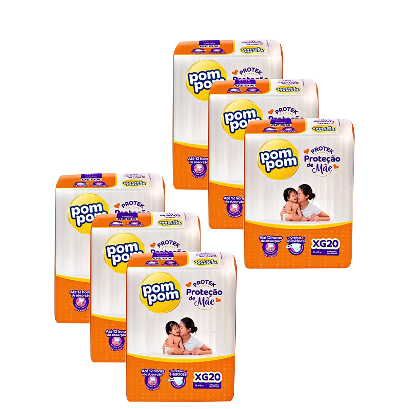 Kit Pom Pom Protek Proteção de Mãe Jumbo XG - Fraldas Descartáveis (120 Unidades)