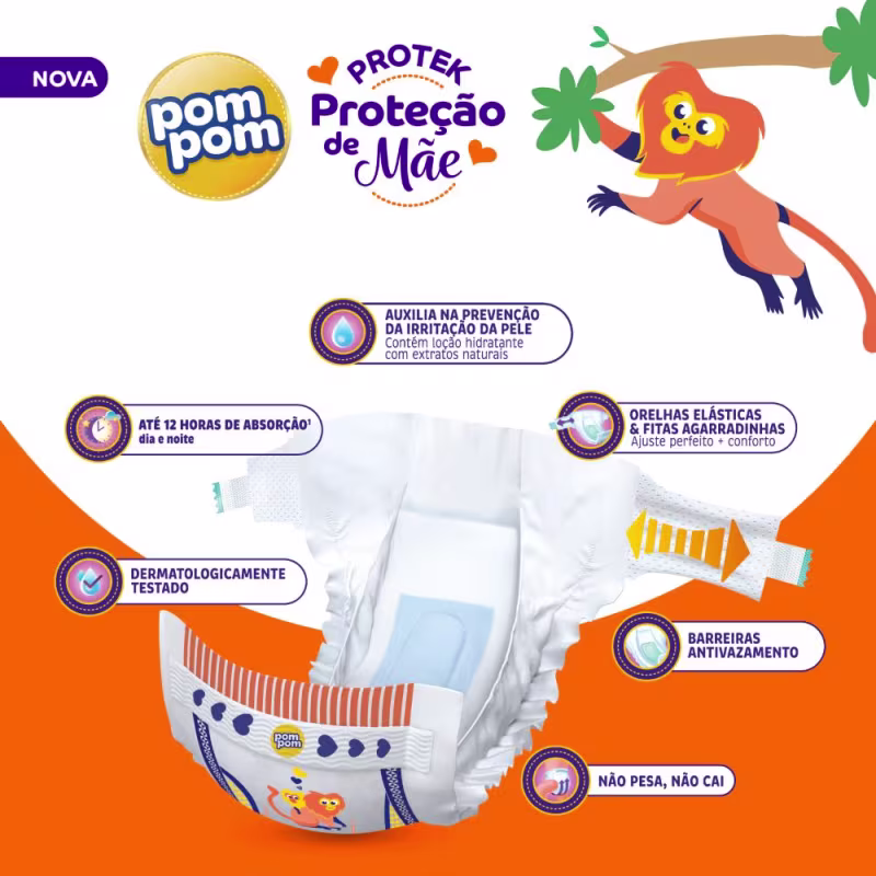 Pom Pom Derma Protek Mega XXG - Fraldas Descartáveis (30 Unidades)