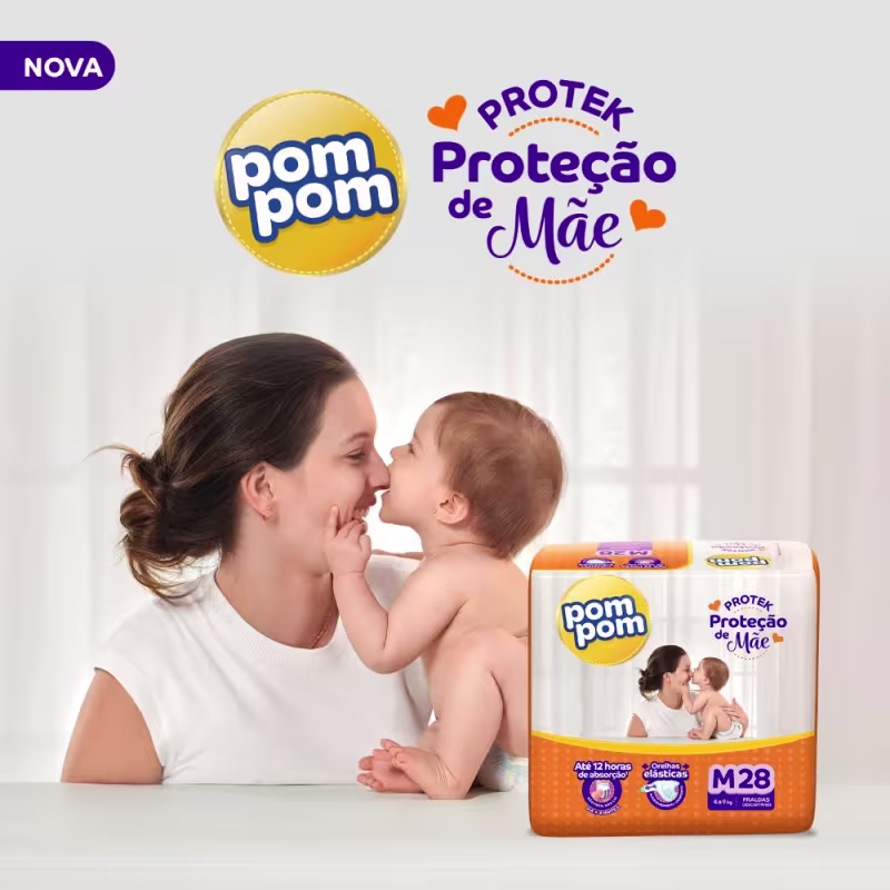 Kit Pom Pom Protek Proteção de Mãe M - Fraldas Descartáveis (168 Unidades)