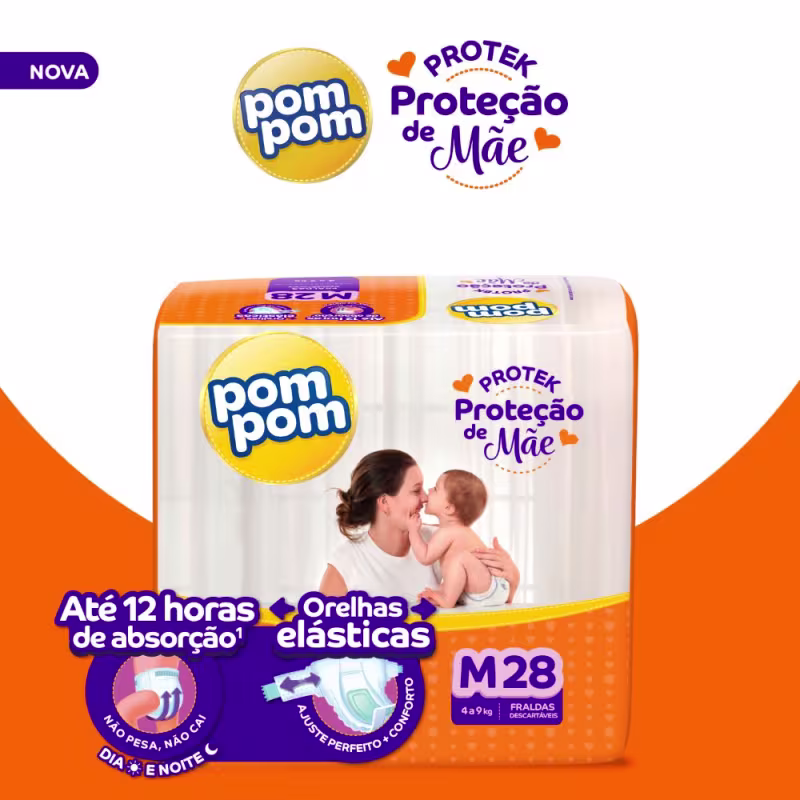 Kit Pom Pom Protek Proteção de Mãe M - Fraldas Descartáveis (168 Unidades)