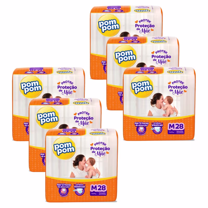 Kit Pom Pom Protek Proteção de Mãe M - Fraldas Descartáveis (168 Unidades)