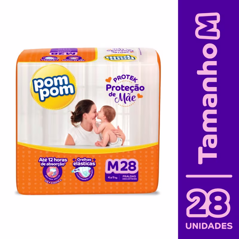 Kit Pom Pom Protek Proteção de Mãe M - Fraldas Descartáveis (168 Unidades)