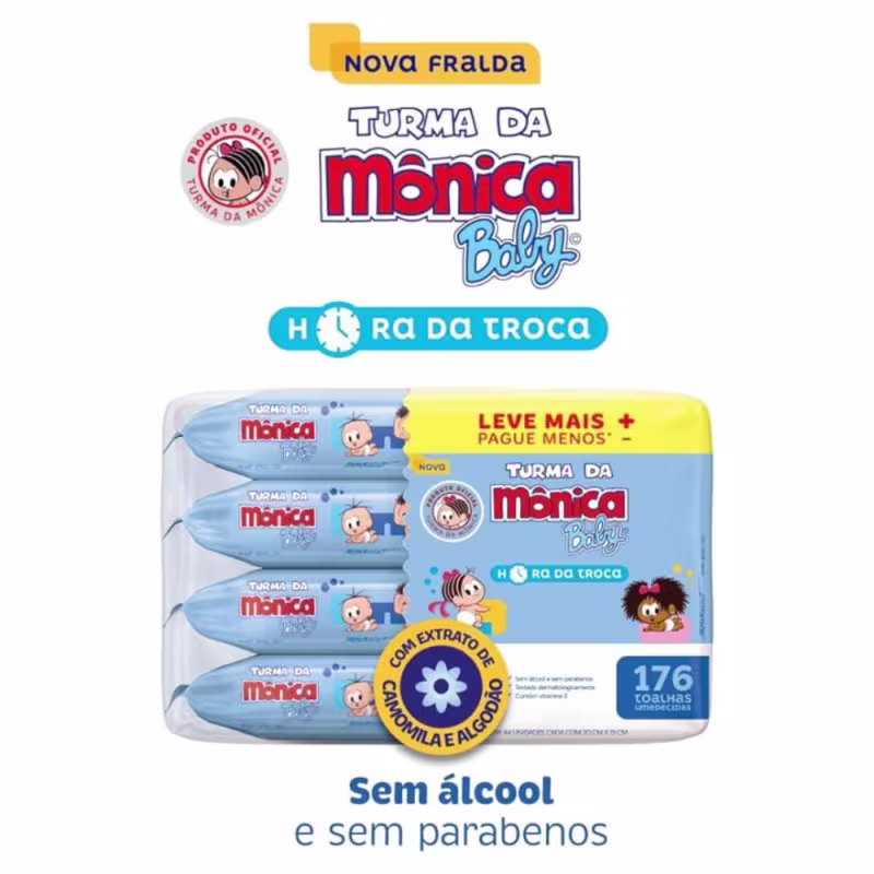 Kit 3 Toalhas Umedecidas Turma da Mônica Baby Hora da Troca 176un cada