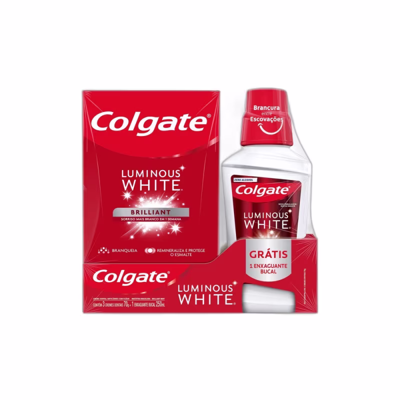 Colgate Kit Luminous White Brilliant Mint Creme Dental + Enxaguante Bucal 250ml