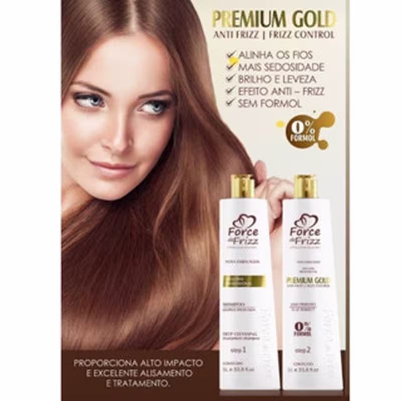 Force de Frizz Progressiva Premium Gold 0% Sem Formol - Alinhamento Capilar 1L