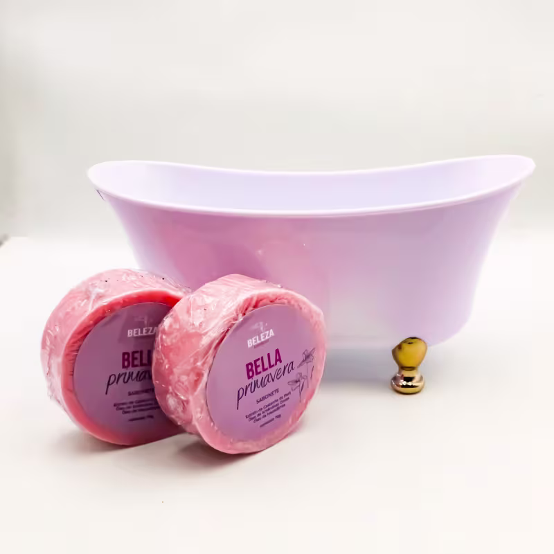 Kit Saboneteira Banheira com 2 sabonetes Bella Primavera cor branca