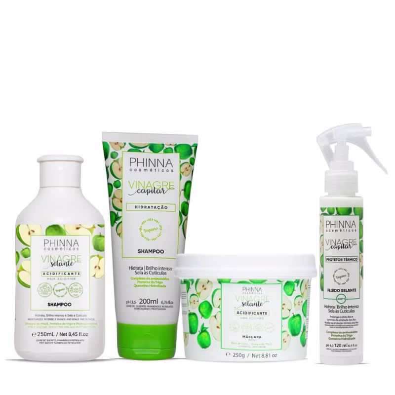 Kit Linha Vinagre Selante Acidificante Capilar (Shampoo, Bálsamo, Fluído e Máscara)