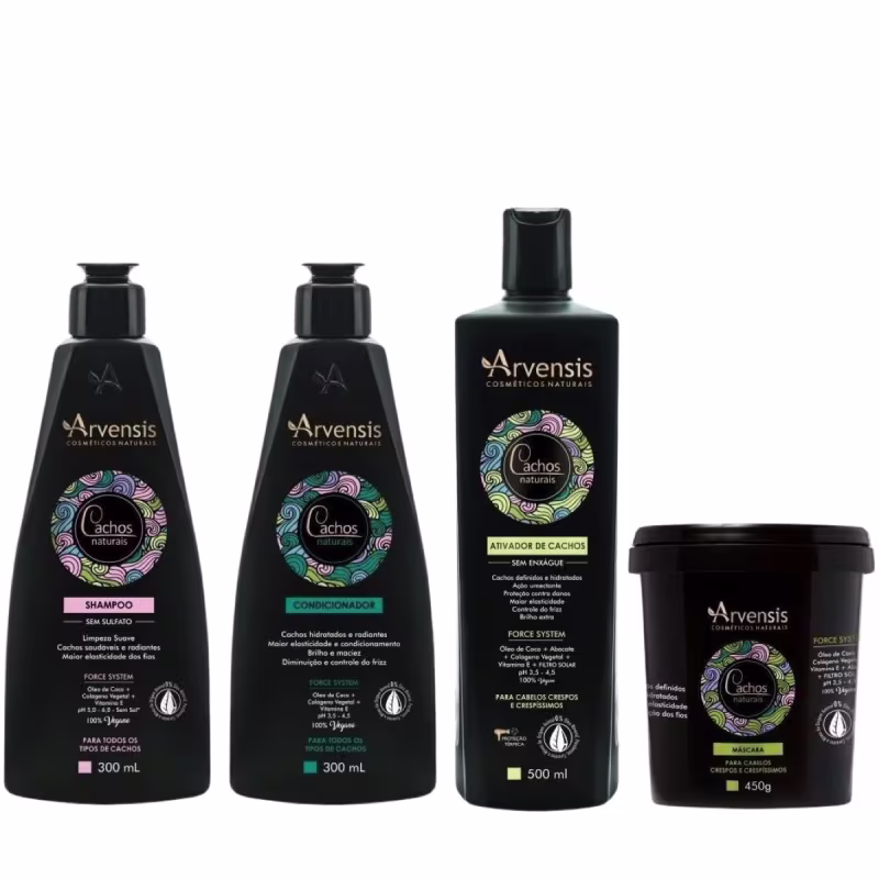 Kit Arvensis Crespíssimos Shampoo Condicionador 2x300ml Ativador e Mascara