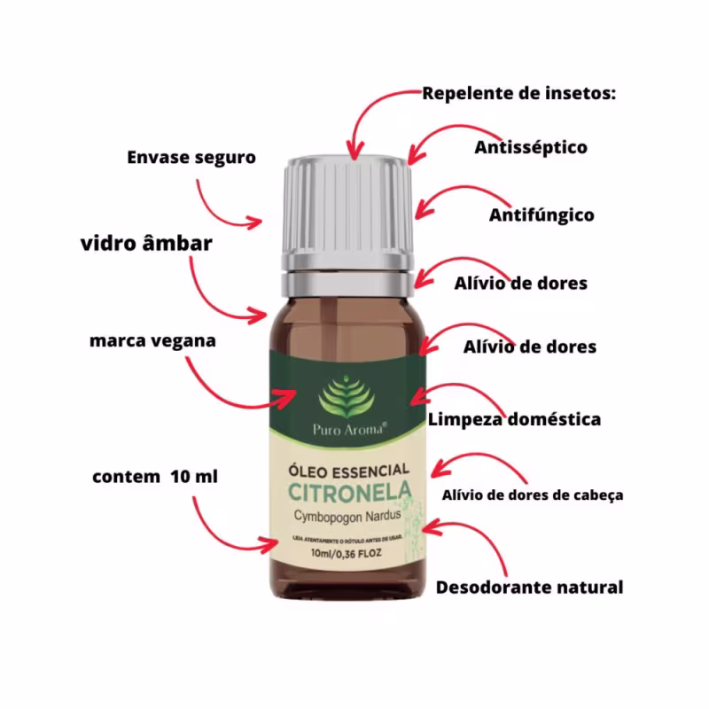 Óleo Essencial Citronela 10ml PURO AROMA