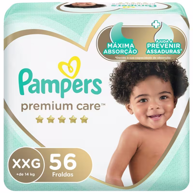 Kit Fralda Pampers Premium Care Jumbo Tamanho XXG com 112 unidades