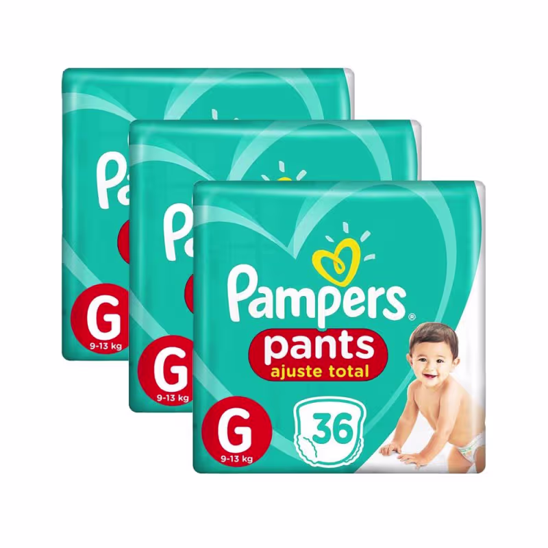 Kit 3 Fraldas Pampers Pants Ajuste Total Mega Tamanho G 36 Unidades