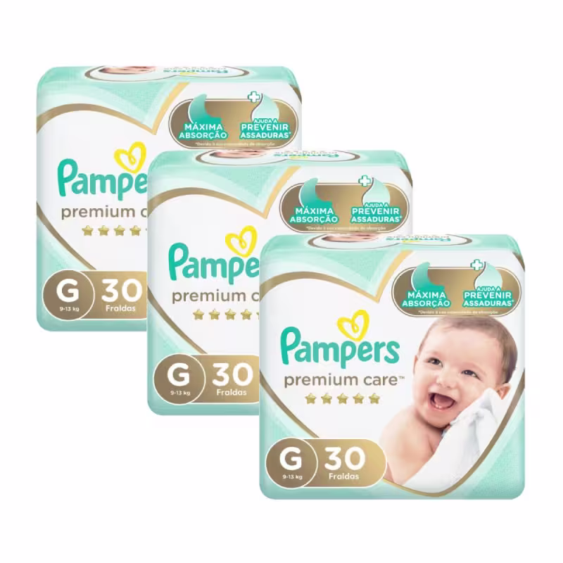 Kit Fralda Pampers Premium Care Mega Tamanho G 90 Unidades