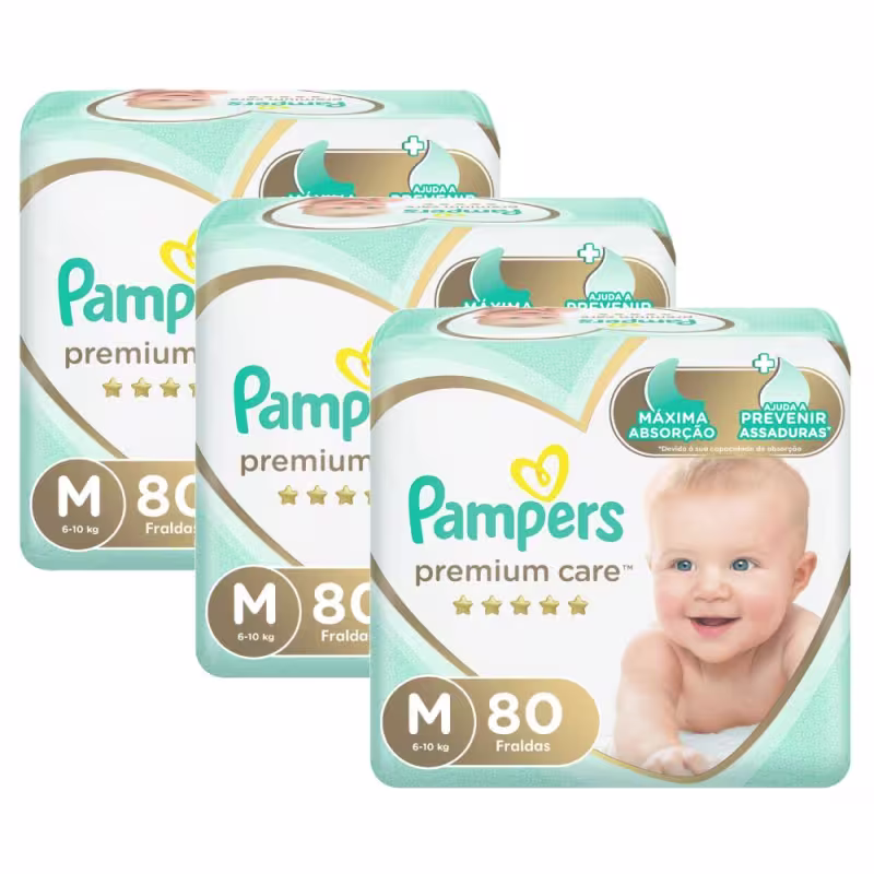 Kit Fralda Pampers Premium Care Nova Jumbo Tamanho M 240 Unidades