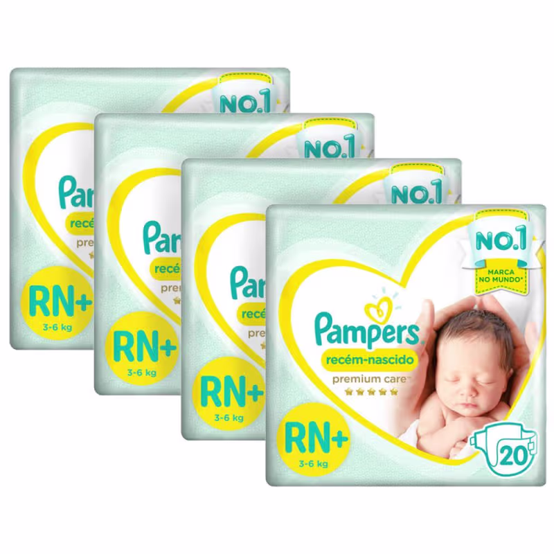 Kit Fralda Pampers Premium Care Recém Nascido Plus com 80 unidades - 3 à 6Kg
