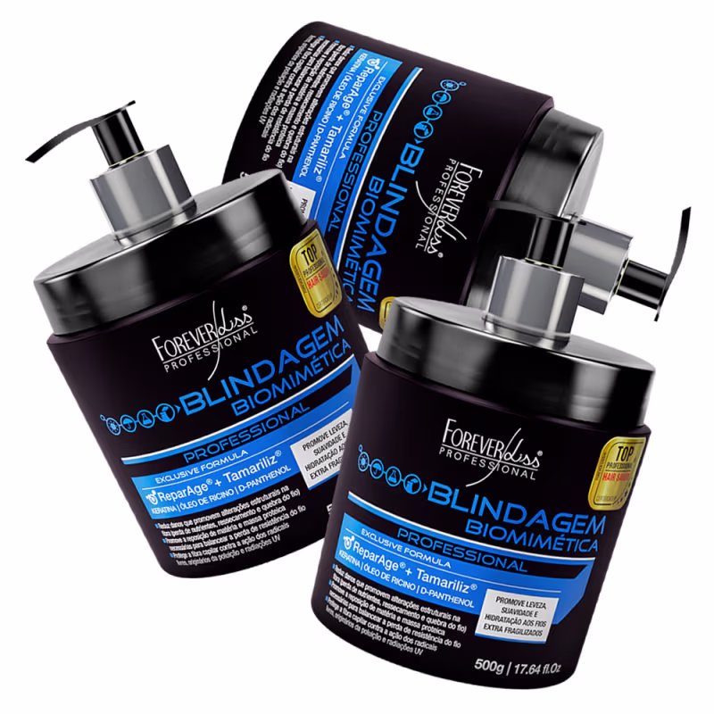 Kit Forever Liss 03 Máscara Blindagem Biomimética Keratina 500g