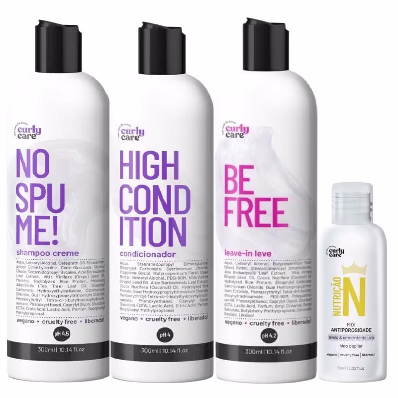 Kit Curly Care No Spume + Be Free E Óleo Antiporosidade
