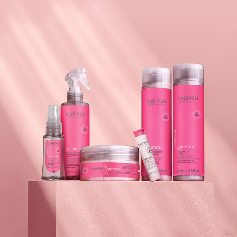 Kit Cadiveu Profissional Essentials Glamour Shampoo Condicionador Sérum Máscara Fluído e Ampola (6 produtos)