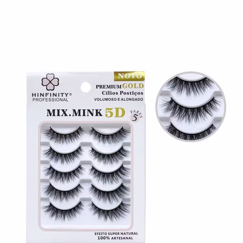Hinfinity Cílios Postiços Volumoso e Alongado Mix Mink 5D - 05 Pares