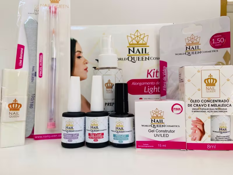Kit World Queen Nail Queen Fibra Light Alongamento de Unhas (9 Produtos)
