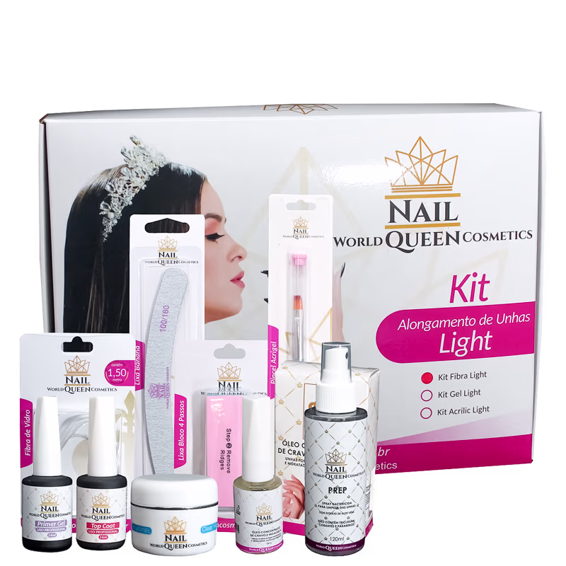 Kit World Queen Nail Queen Fibra Light Alongamento de Unhas (9 Produtos)