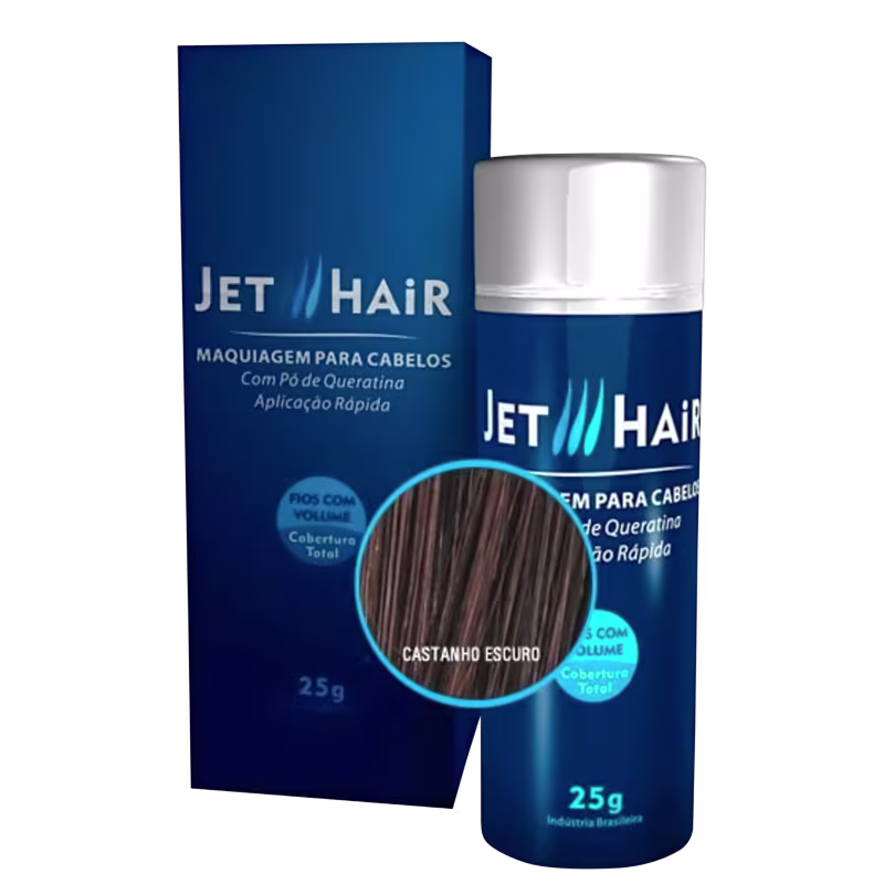 Jet Hair Maquiagem Para Cabelos - Cor Castanho Escuro - Frasco Grande de 25G