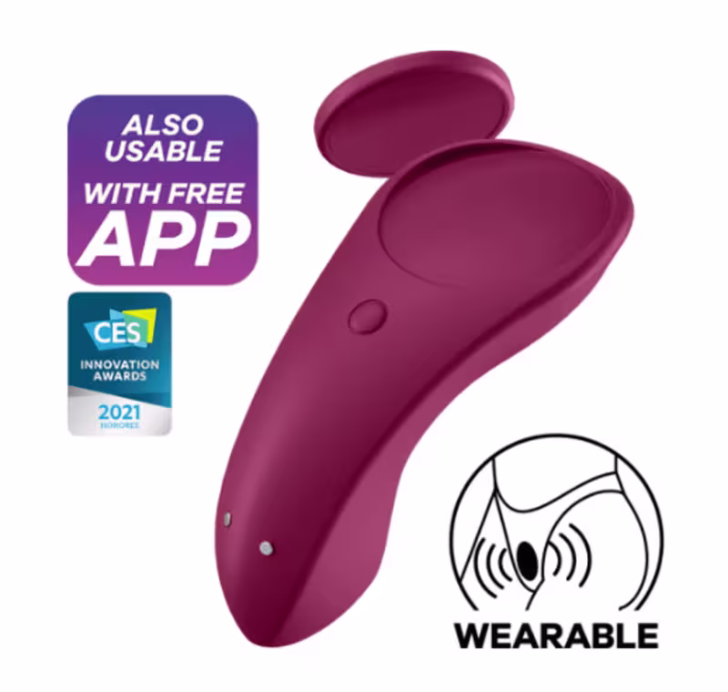 A imagem mostra um vibrador vermelho, para ser usado na calcinha.