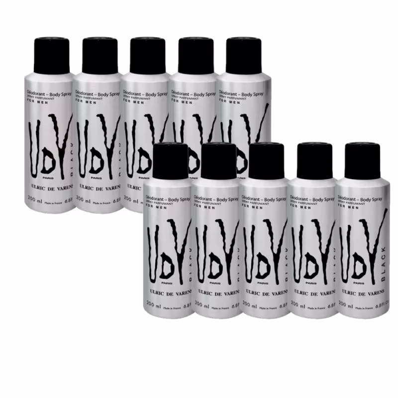 Kit 10 Desodorantes Masculinos Spray UDV Black - 200ml