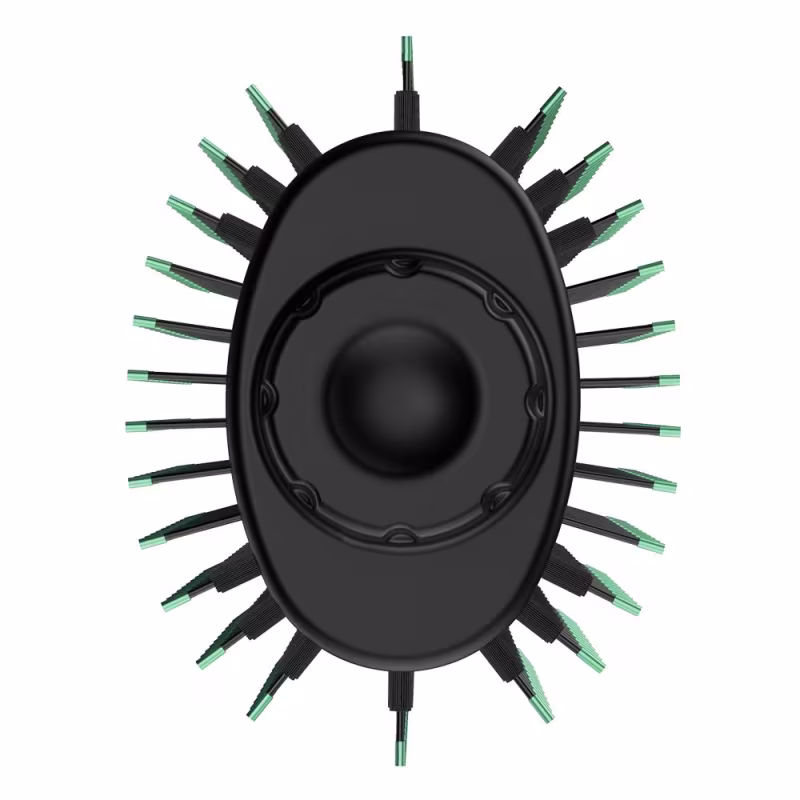 Imagem da escova de cabelo elétrica da marca GA.MA Italy, com foco nas cerdas.