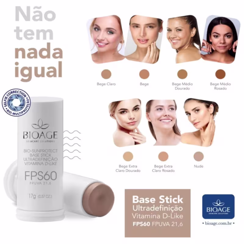 Bioage Filtro Solar Fps 60 Base Stick Bastão Cores 17g - Bege Médio Rosado