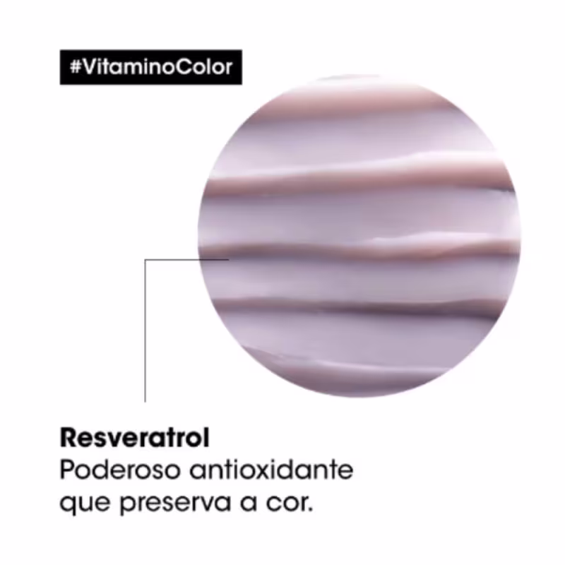 A imagem mostra um círculo com tons de rosa e lilás, representando o ingrediente resveratrol, um poderoso antioxidante que preserva a cor.