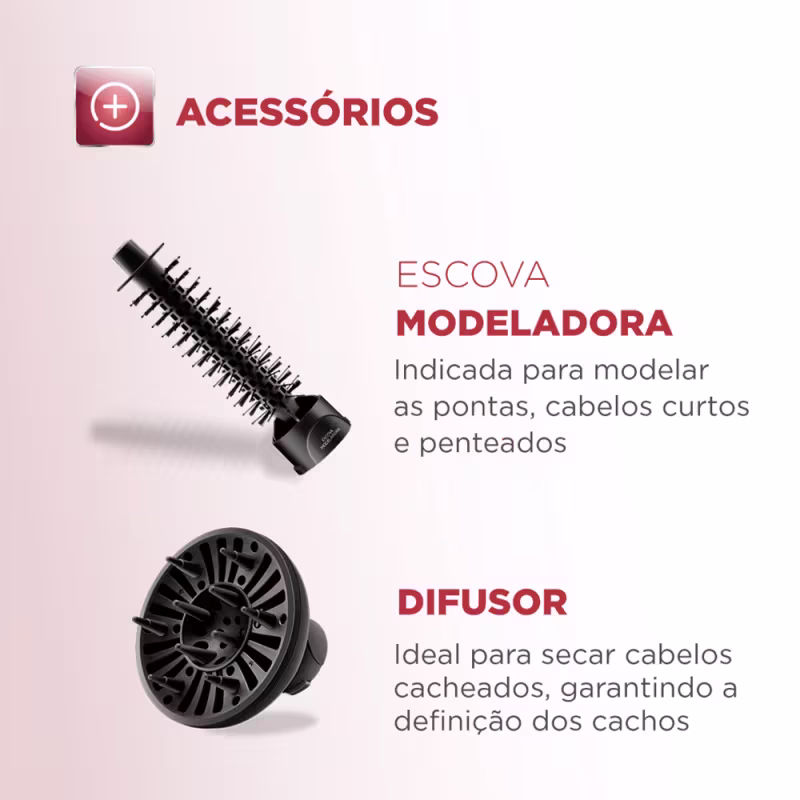 Escova Rotativa Mondial ER-10 1200W, Rose/Preto 127V