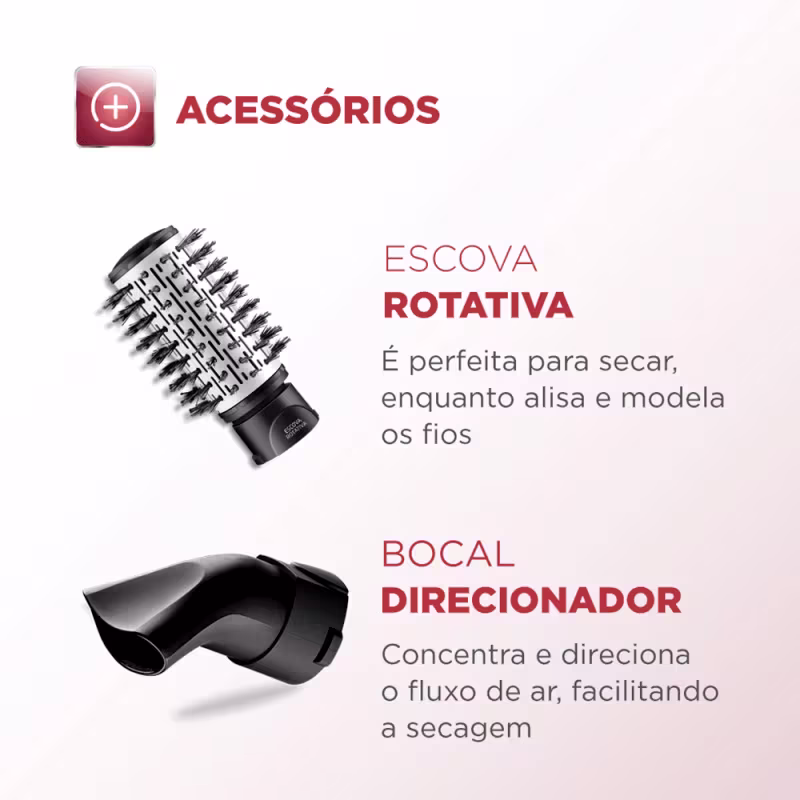 Escova Rotativa Mondial ER-10 1200W, Rose/Preto 127V