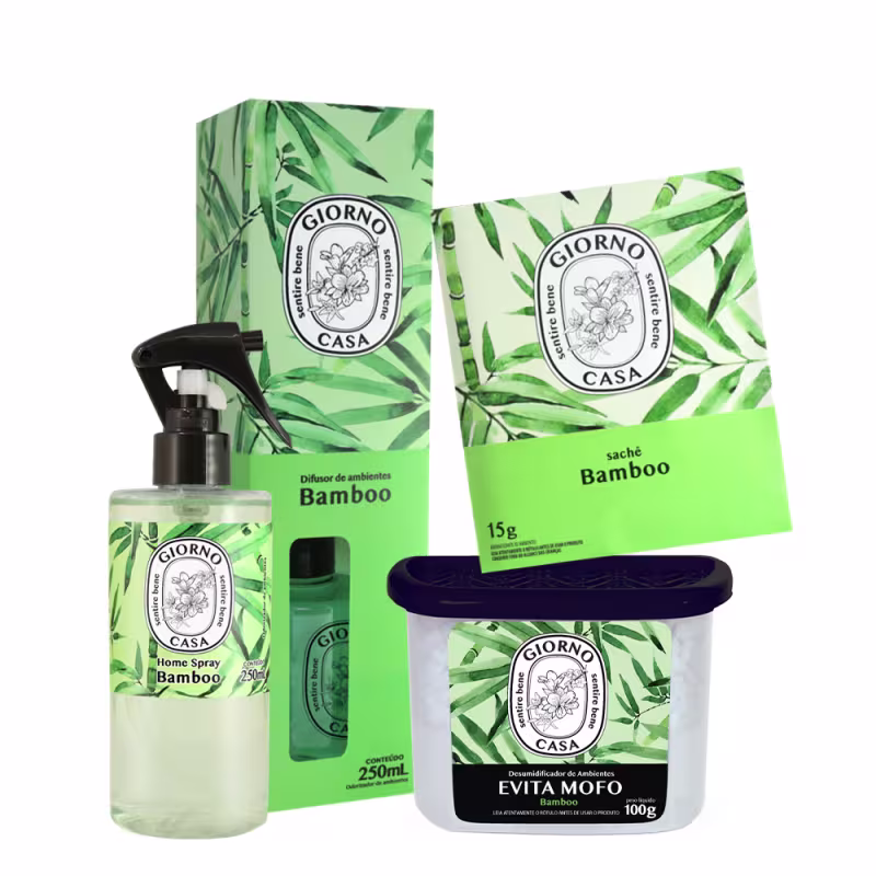 Kit Giorno Casa Sentire Bene Bamboo Difusor Sachê Home Spray e Desumidificador (4 produtos)