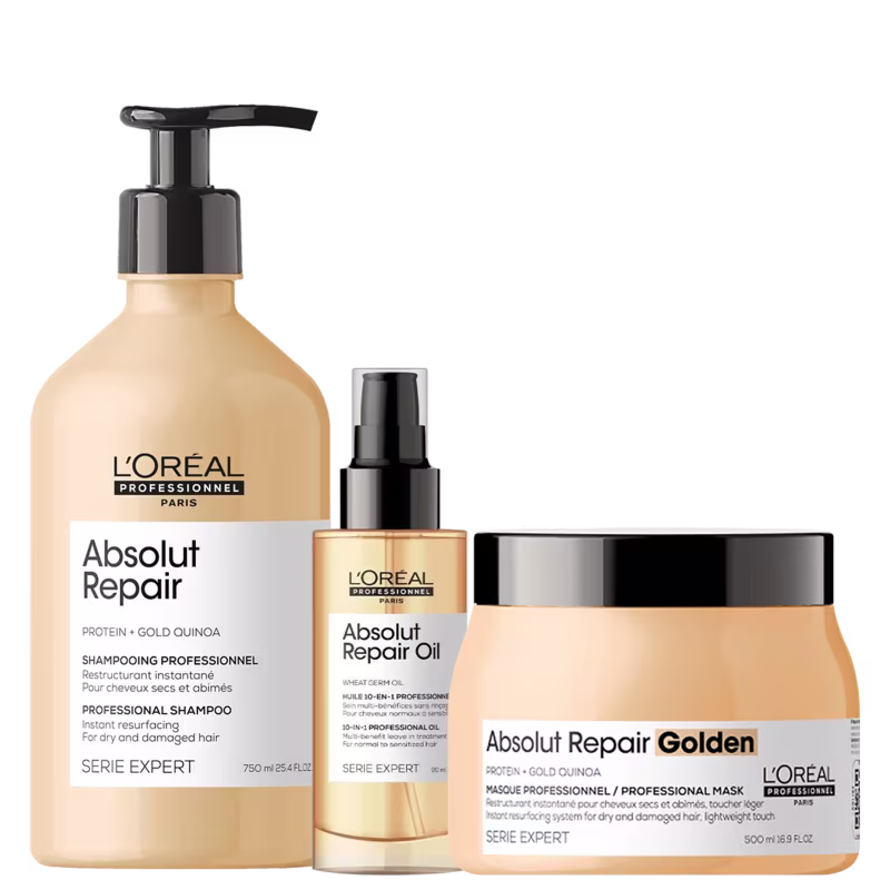 Kit L'Oréal Professionnel Absolut Repair Gold Quinoa + Protein Golden Lightweight Triplo (3 produtos)