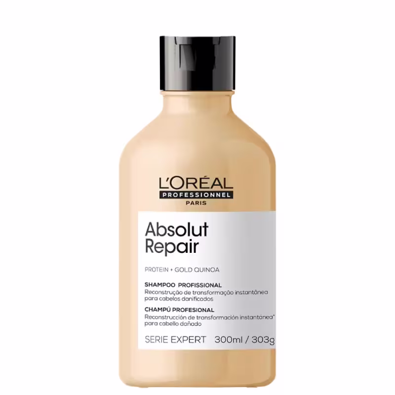 Kit L'Oréal Professionnel Serie Expert Absolut Repair Gold Quinoa + Protein Golden Tripla Ação, 3 produtos.