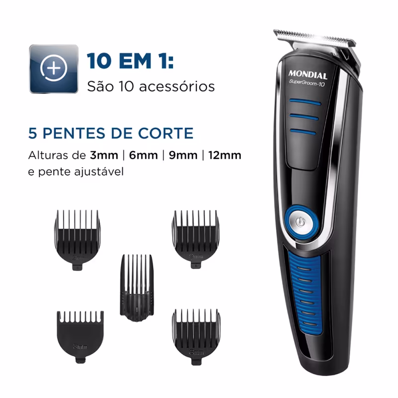 Aparador de Pelos Mondial BG-03 Super Groom 10 em 1, Recarregável Bivolt