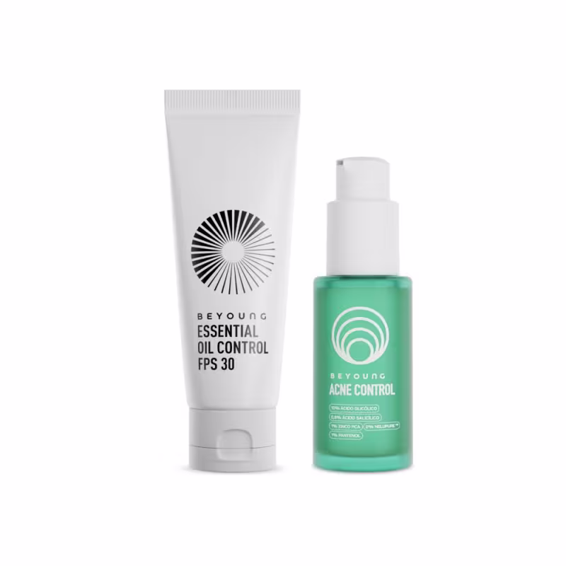 KIT BEYOUNG DUPLA DE TRATAMENTO + PROTEÇÃO - ACNE CONTROL 30ML e ESSENTIAL OIL CONTROL FPS 30 40G
