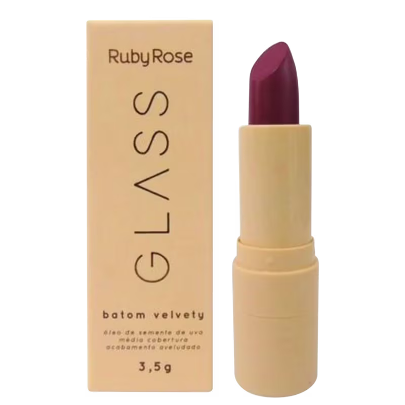 Batom em Bastão Ruby Rose Glass Velvety BG05, 3,5g.
