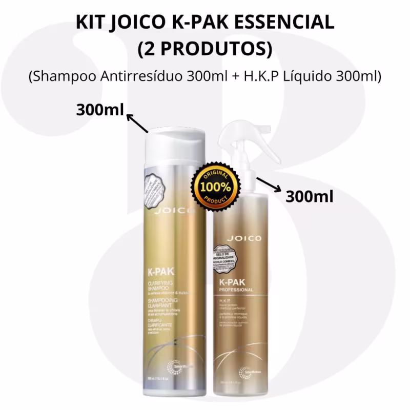 Kit Joico K-PAK Home Essencial Duo (Shampoo Clarifying 300ml + H.K.P. Proteína Líquida 300ml)