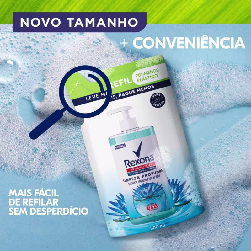 Sabonete Líquido para as Mãos Rexona Antibacterial Limpeza Profunda 500ml Refil