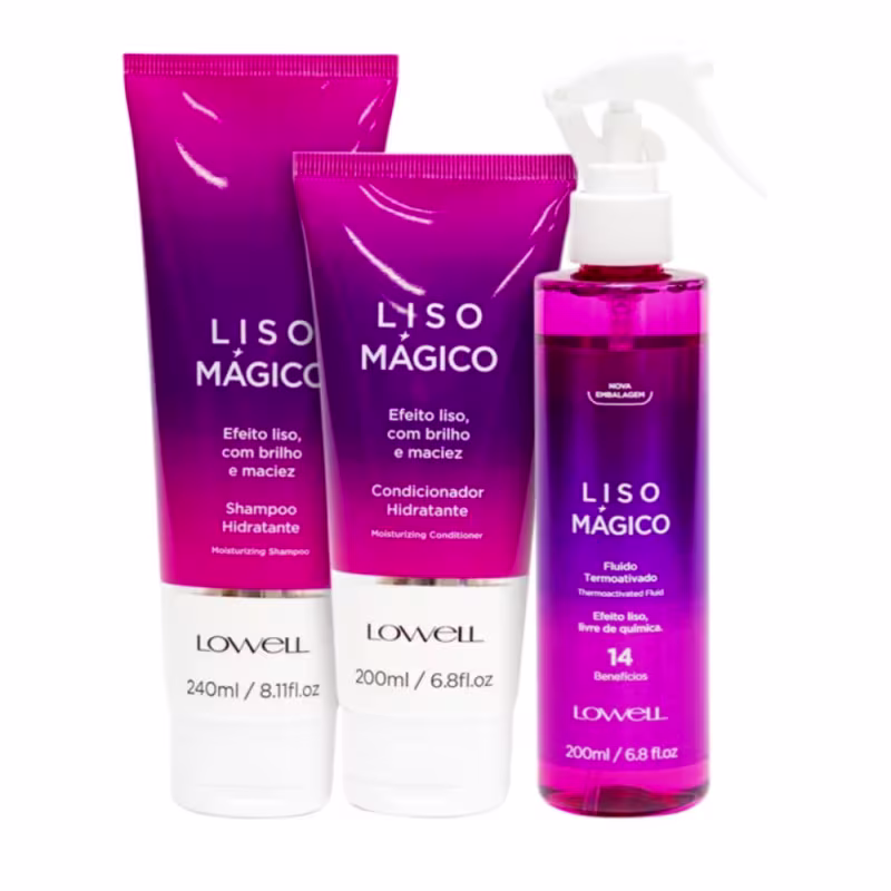 KIT LISO MAGICO SHAMPOO + CONDICIONADOR + FLUIDO  - LOWELL