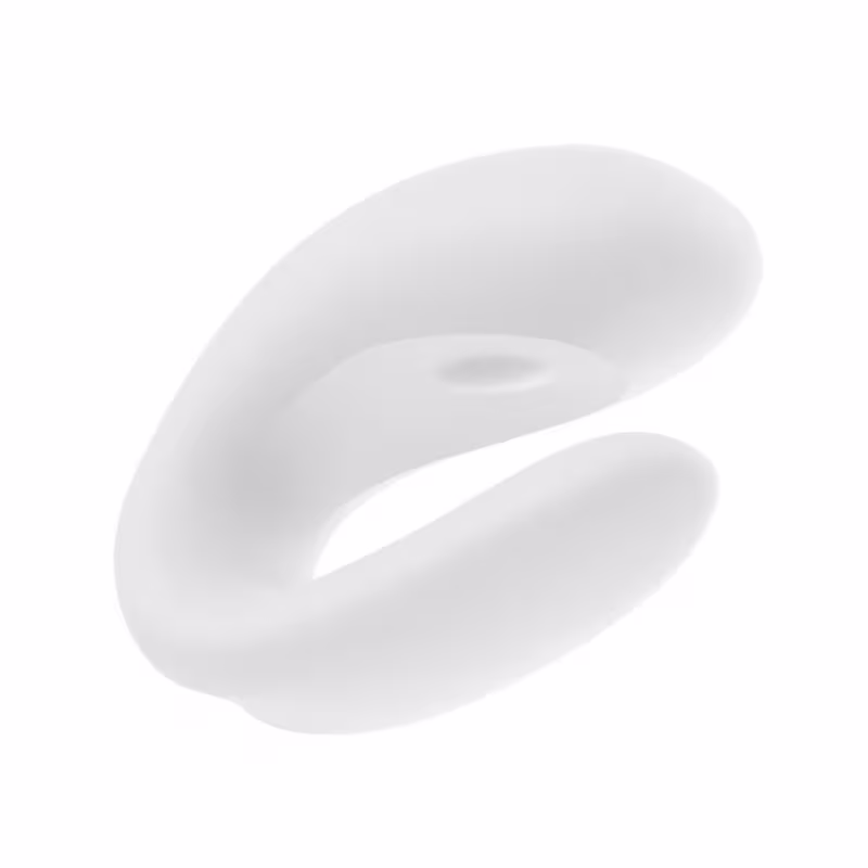A imagem mostra um vibrador de casal branco.