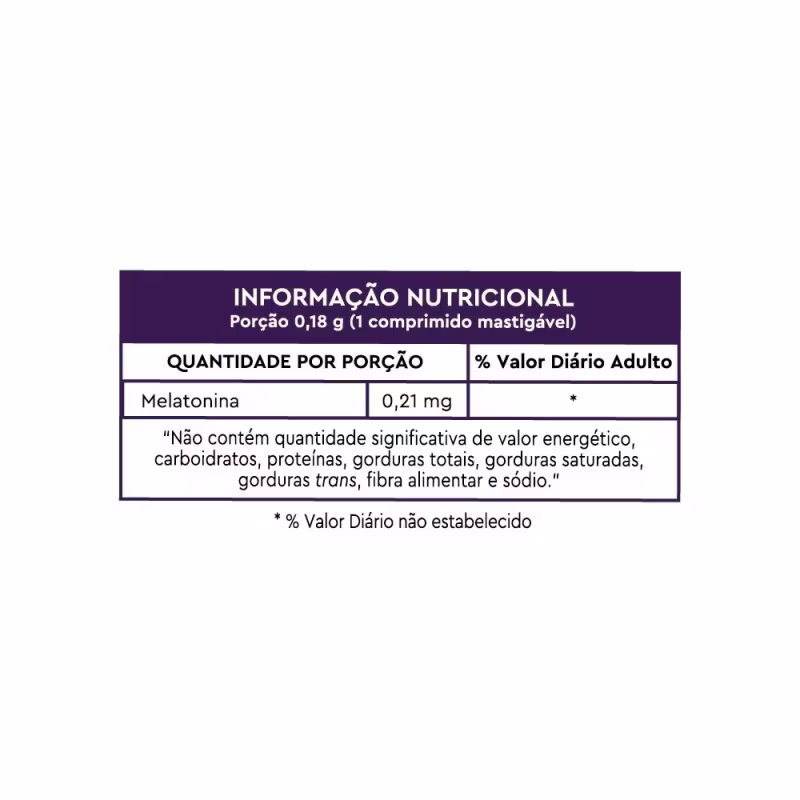 Tabela com informação Nutricional do Suplemento Melatonina Maracujá 30 Comprimidos, da marca Lavitan