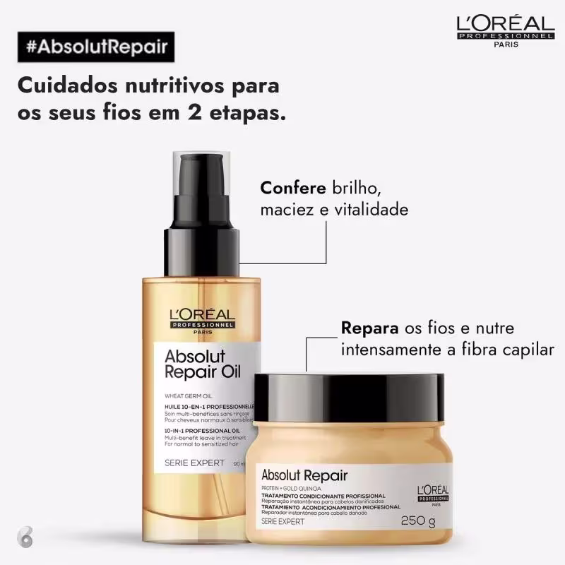 Kit L'Oréal Professionnel  Absolut Repair Gold Quinoa + Protein Dupla ( Máscara 250g + Óleo 90ml)