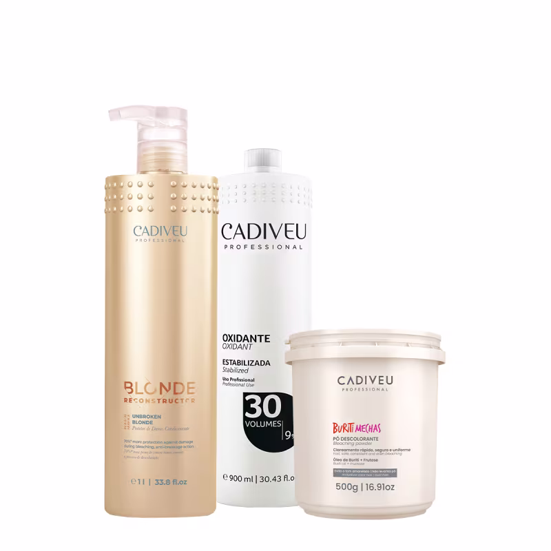 Kit Cadiveu Professional Blonde Reconstructor Unbroken Buriti Mechas e Oxidante 30 volumes (3 produtos)