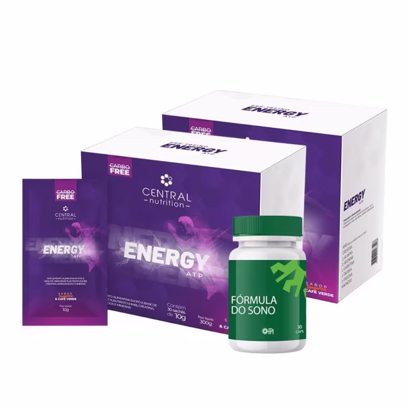 KIT 2 Energy ATP Sabor Tangerina Com 30 Sachês 10g + 1 Fórmula do Sono AOPH 30 Cápsulas